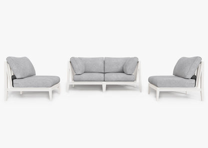 Canapé d'extérieur 4 places en aluminium blanc avec fauteuils sans accoudoirs