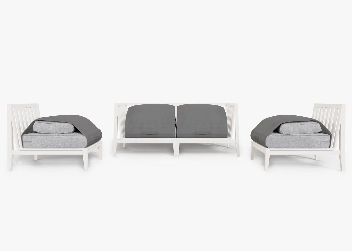 Canapé d'extérieur 4 places en aluminium blanc avec fauteuils sans accoudoirs