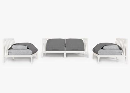 Canapé d'extérieur 4 places en aluminium blanc avec fauteuils sans accoudoirs