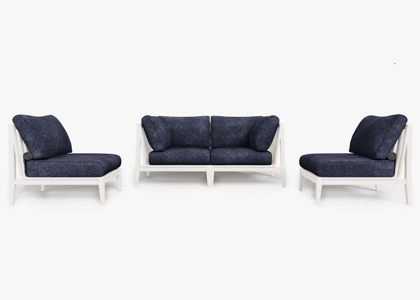 Canapé d'extérieur 4 places en aluminium blanc avec fauteuils sans accoudoirs