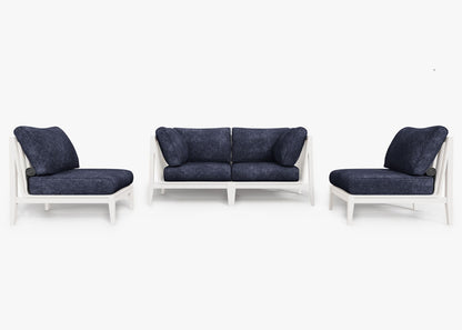 Canapé d'extérieur 4 places en aluminium blanc avec fauteuils sans accoudoirs