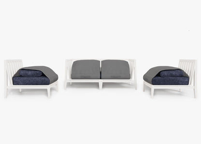 Canapé d'extérieur 4 places en aluminium blanc avec fauteuils sans accoudoirs