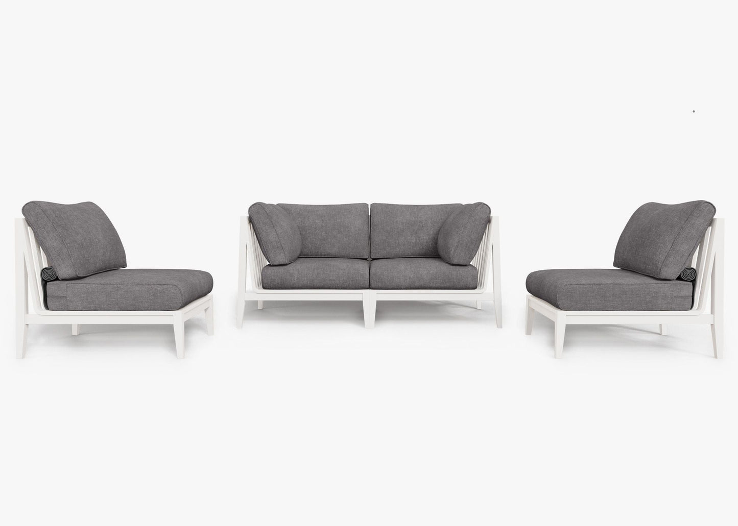 Canapé d'extérieur 4 places en aluminium blanc avec fauteuils sans accoudoirs