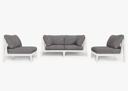 Canapé d'extérieur 4 places en aluminium blanc avec fauteuils sans accoudoirs