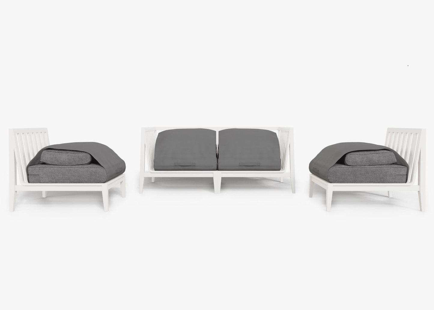 Canapé d'extérieur 4 places en aluminium blanc avec fauteuils sans accoudoirs
