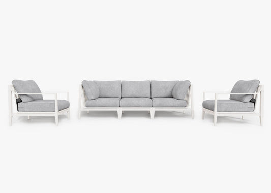 Canapé d'extérieur en aluminium blanc avec fauteuils - 5 places