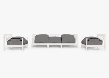 Canapé d'extérieur en aluminium blanc avec fauteuils - 5 places