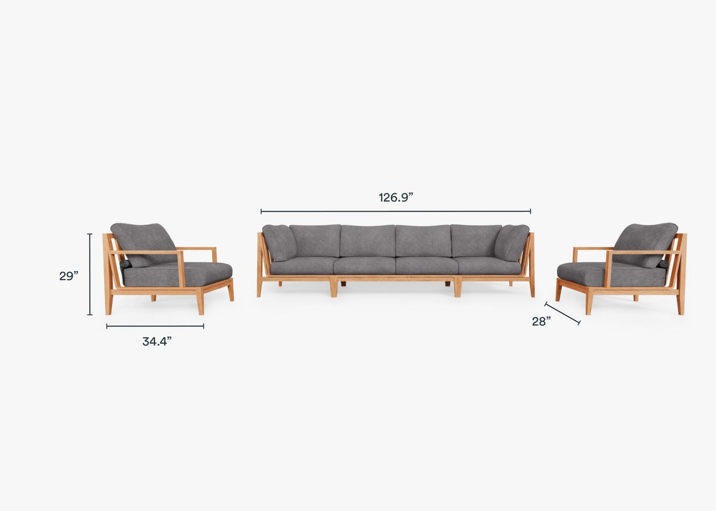 Canapé d'extérieur en teck avec fauteuils - 6 places