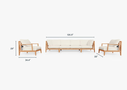 Canapé d'extérieur en teck avec fauteuils - 6 places