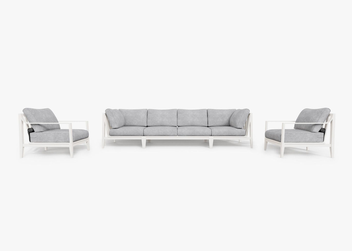 Canapé d'extérieur en aluminium blanc avec fauteuils - 6 places