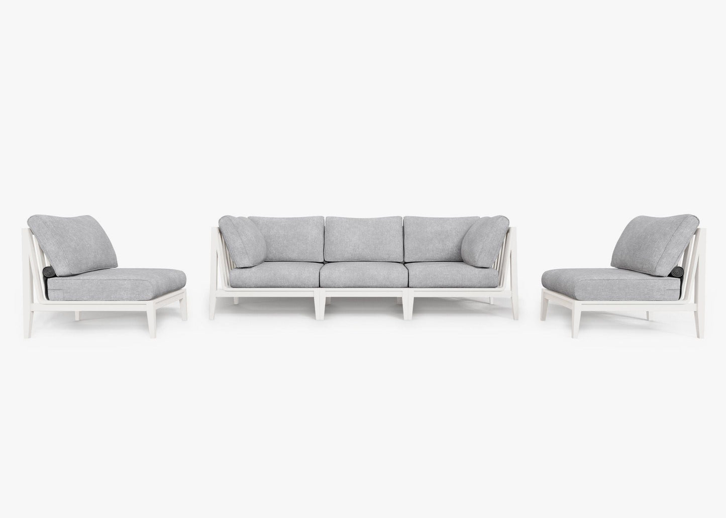 Canapé d'extérieur en aluminium blanc avec fauteuils sans accoudoirs - 5 places