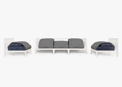 Canapé d'extérieur en aluminium blanc avec fauteuils sans accoudoirs - 5 places