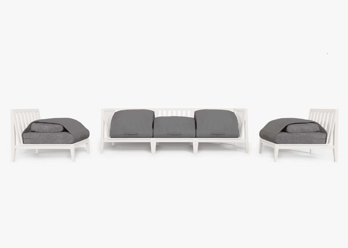 Canapé d'extérieur en aluminium blanc avec fauteuils sans accoudoirs - 5 places