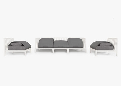 Canapé d'extérieur en aluminium blanc avec fauteuils sans accoudoirs - 5 places