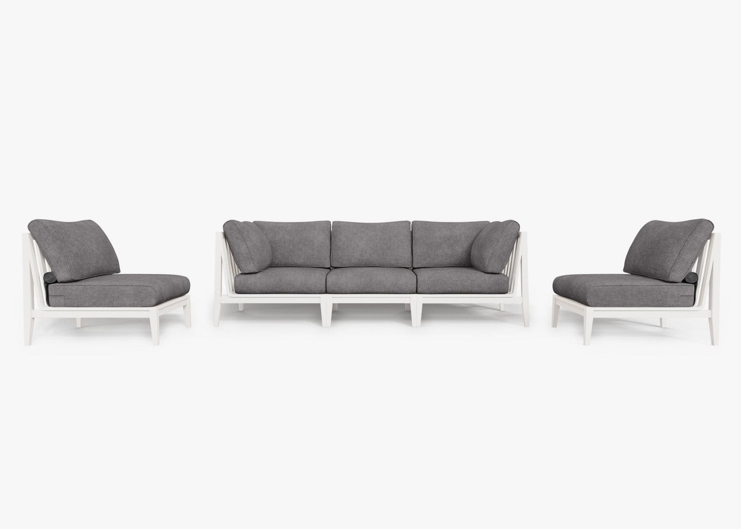 Canapé d'extérieur en aluminium blanc avec fauteuils sans accoudoirs - 5 places