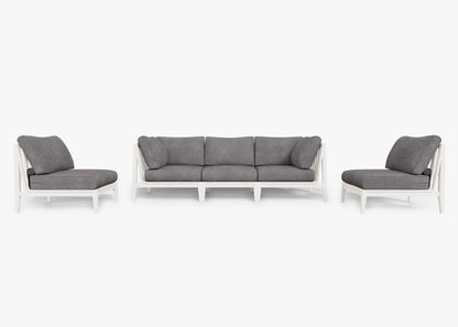 Canapé d'extérieur en aluminium blanc avec fauteuils sans accoudoirs - 5 places