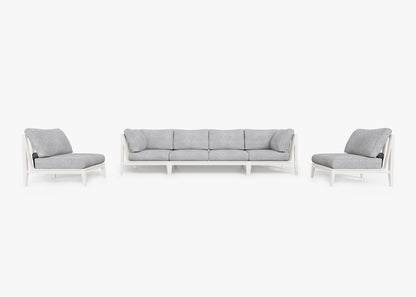 Canapé d'extérieur en aluminium blanc avec fauteuils sans accoudoirs - 6 places