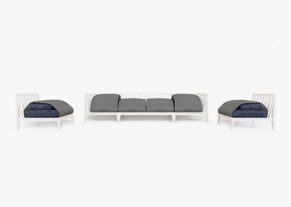 Canapé d'extérieur en aluminium blanc avec fauteuils sans accoudoirs - 6 places