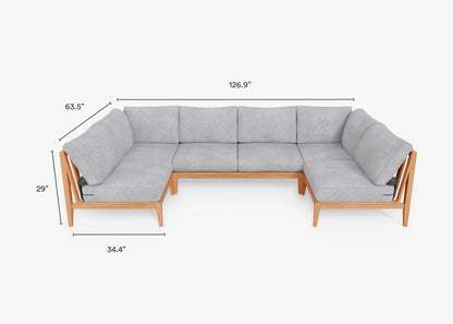 Canapé d'angle d'extérieur en teck en forme de U - 6 places