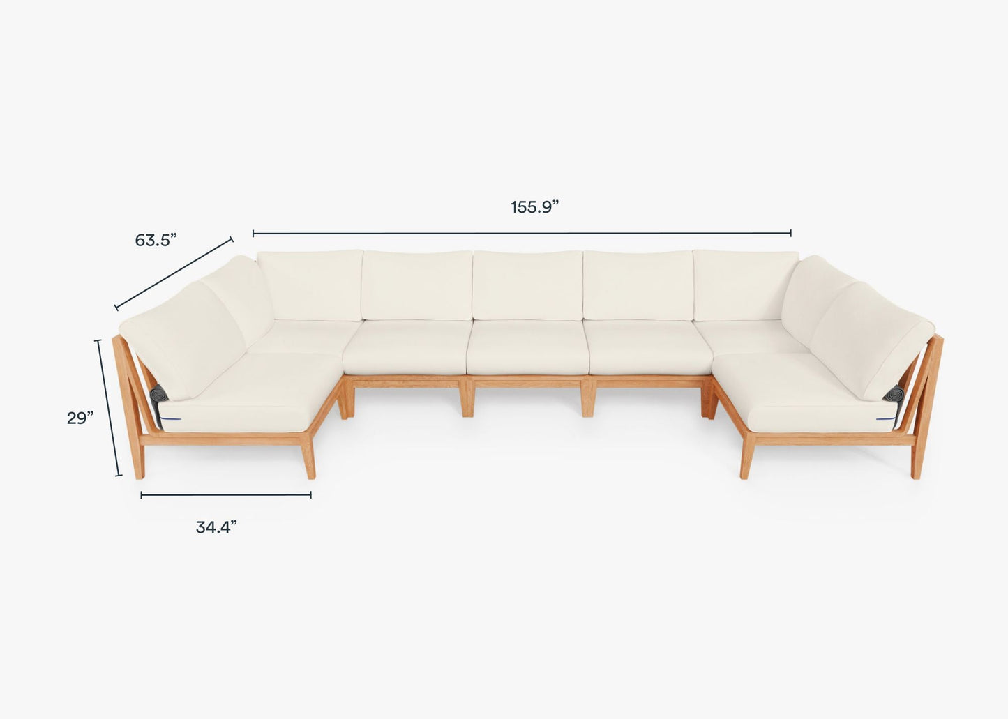 Canapé d'angle d'extérieur en teck en forme de U - 7 places