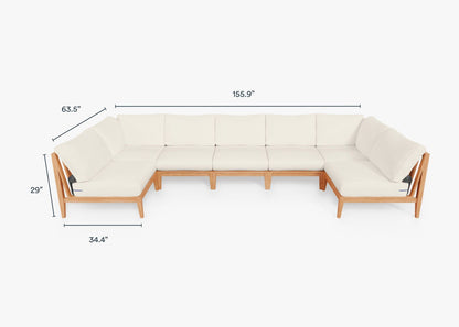 Canapé d'angle d'extérieur en teck en forme de U - 7 places