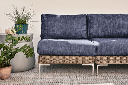 Canapé d'extérieur 4 places en osier marron avec fauteuils sans accoudoirs