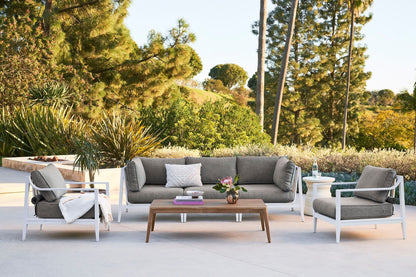 Canapé d'extérieur en aluminium blanc avec fauteuils - 6 places