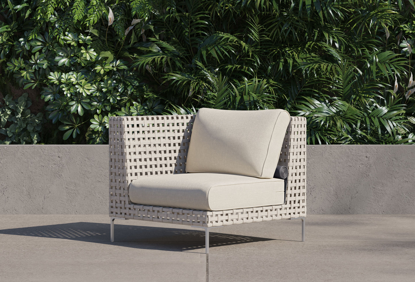 Fauteuil d'angle d'extérieur en osier tressé ajouré - Gauche/Droite