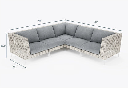 Canapé d'angle d'extérieur en résine tressée ajourée - 5 places