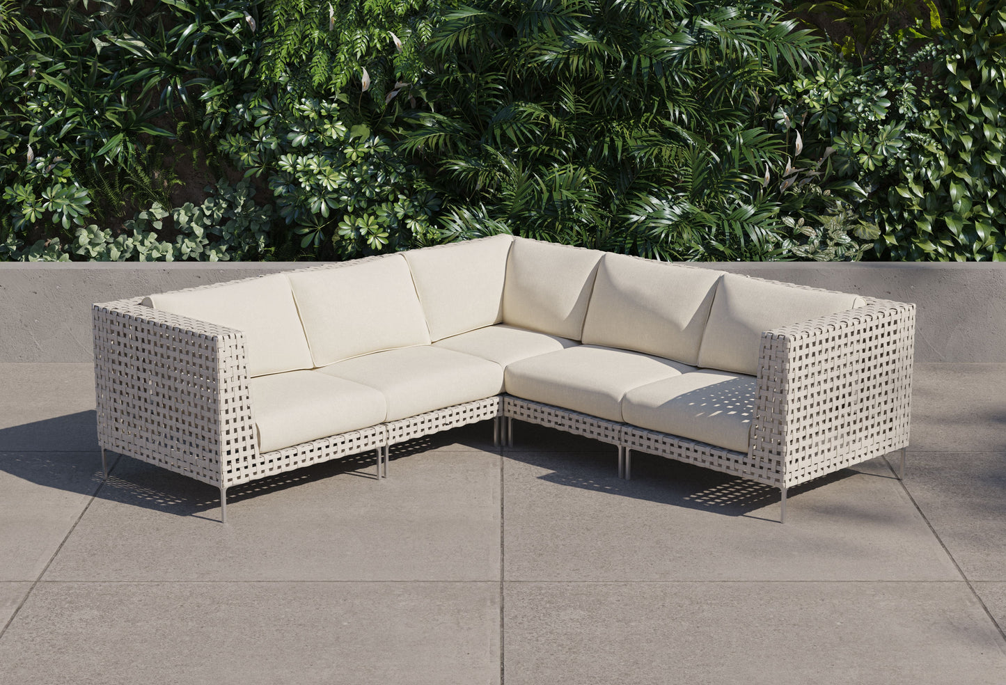 Canapé d'angle d'extérieur en résine tressée ajourée - 5 places