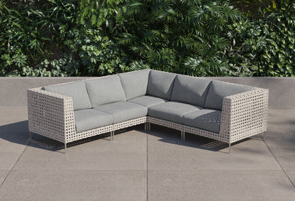Canapé d'angle d'extérieur en résine tressée ajourée - 5 places