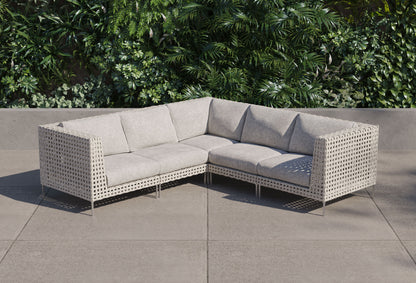 Canapé d'angle d'extérieur en résine tressée ajourée - 5 places