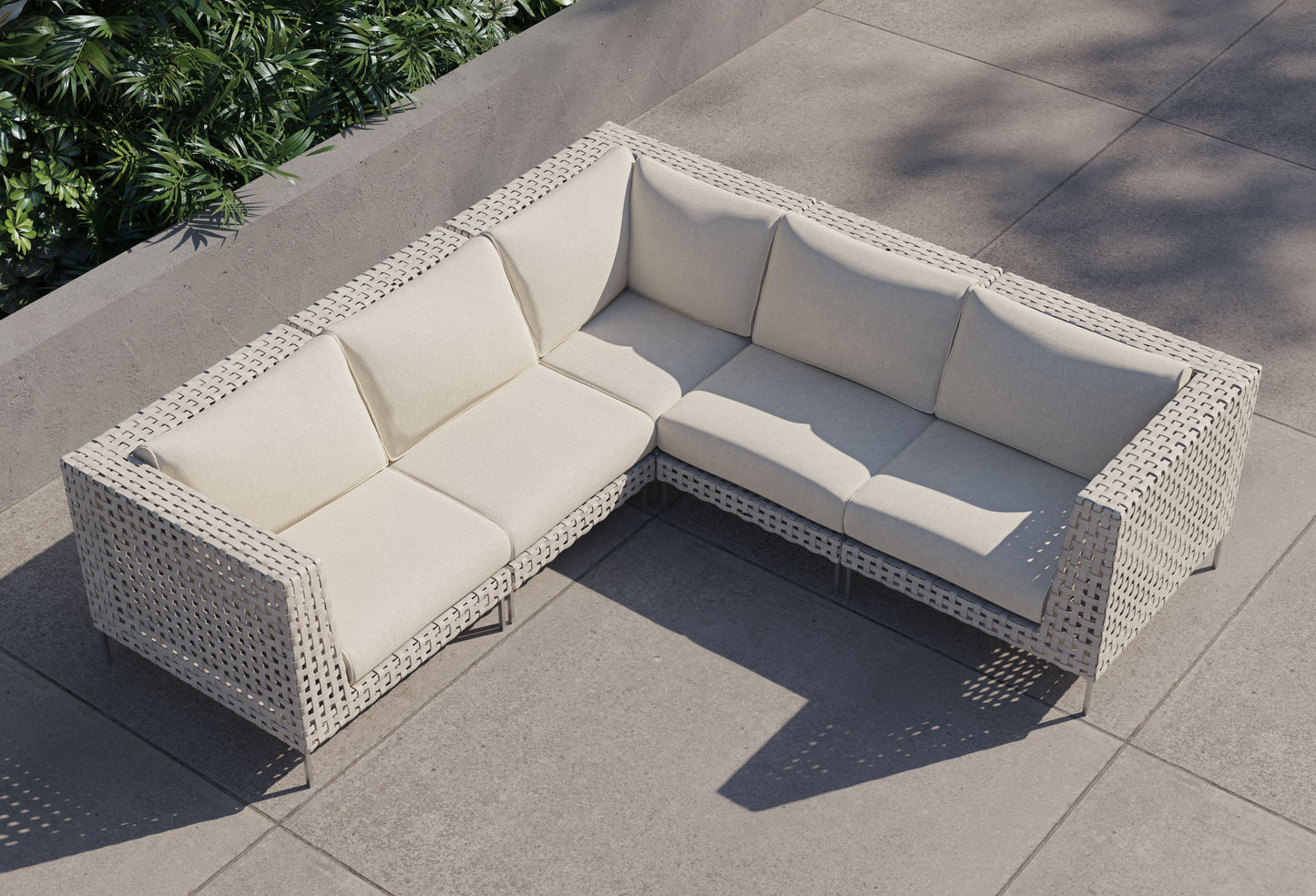 Canapé d'angle d'extérieur en résine tressée ajourée - 5 places