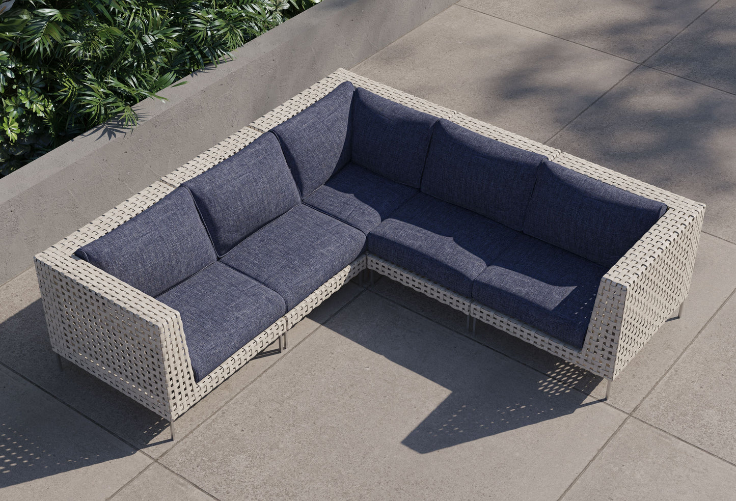 Canapé d'angle d'extérieur en résine tressée ajourée - 5 places