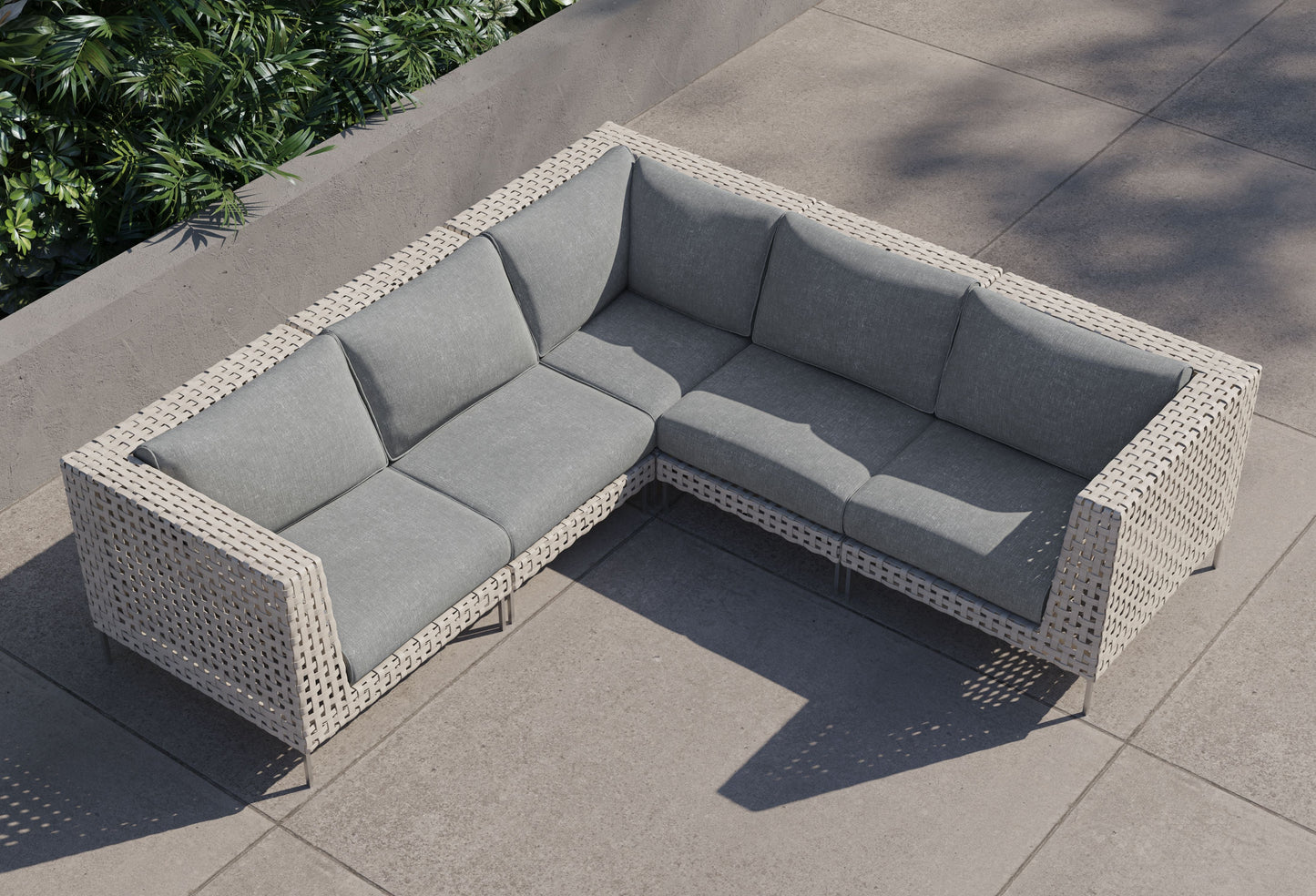 Canapé d'angle d'extérieur en résine tressée ajourée - 5 places
