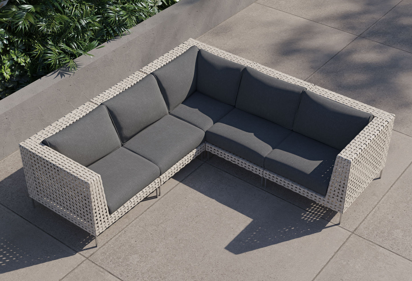 Canapé d'angle d'extérieur en résine tressée ajourée - 5 places