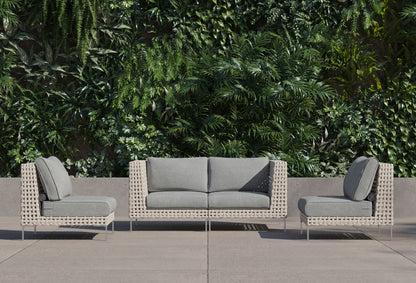 Canapé d'extérieur 4 places en résine tressée ajourée avec fauteuils sans accoudoirs