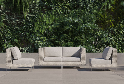 Canapé d'extérieur 4 places en résine tressée ajourée avec fauteuils sans accoudoirs