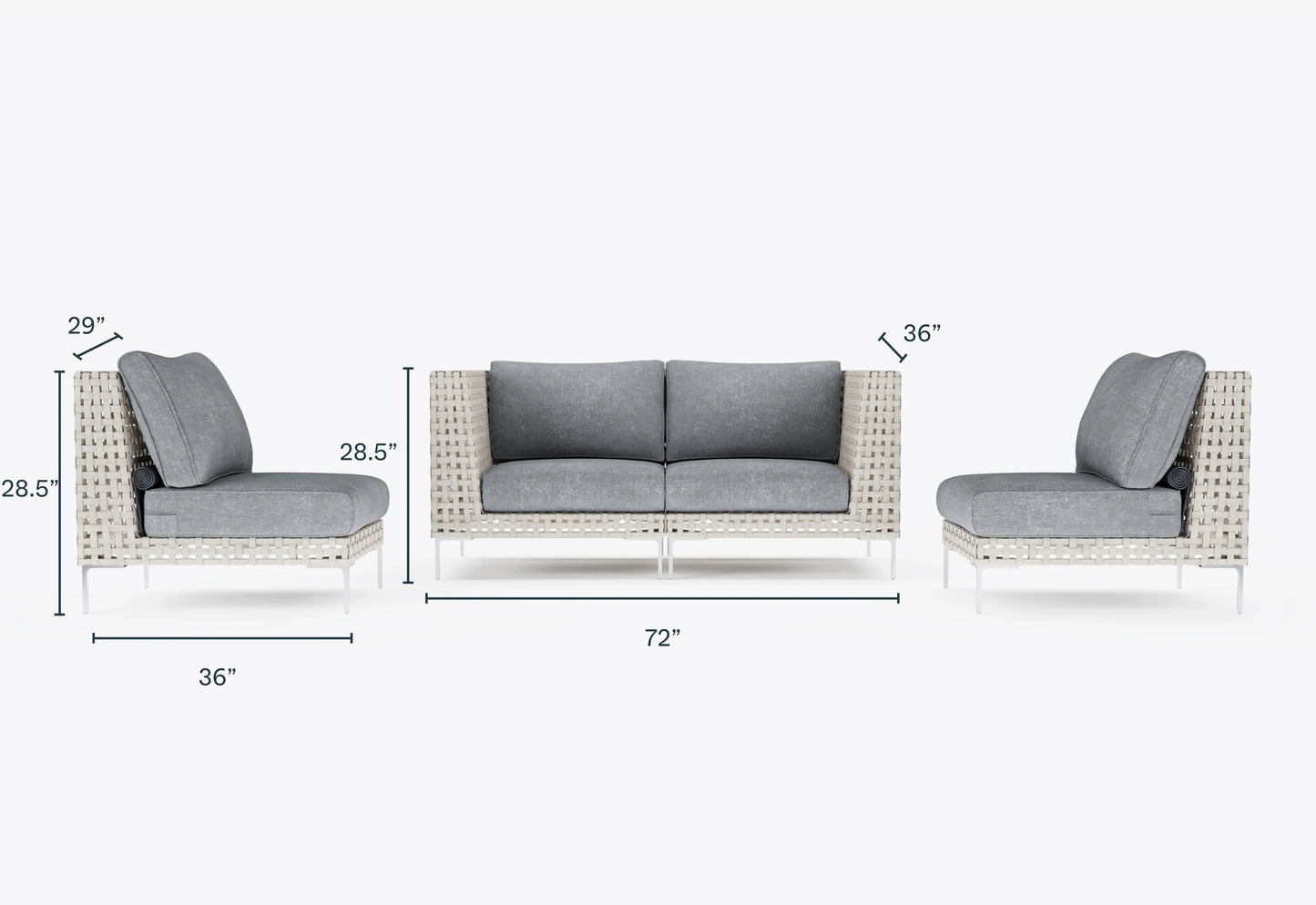 Canapé d'extérieur 4 places en résine tressée ajourée avec fauteuils sans accoudoirs
