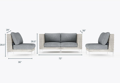 Canapé d'extérieur 4 places en résine tressée ajourée avec fauteuils sans accoudoirs