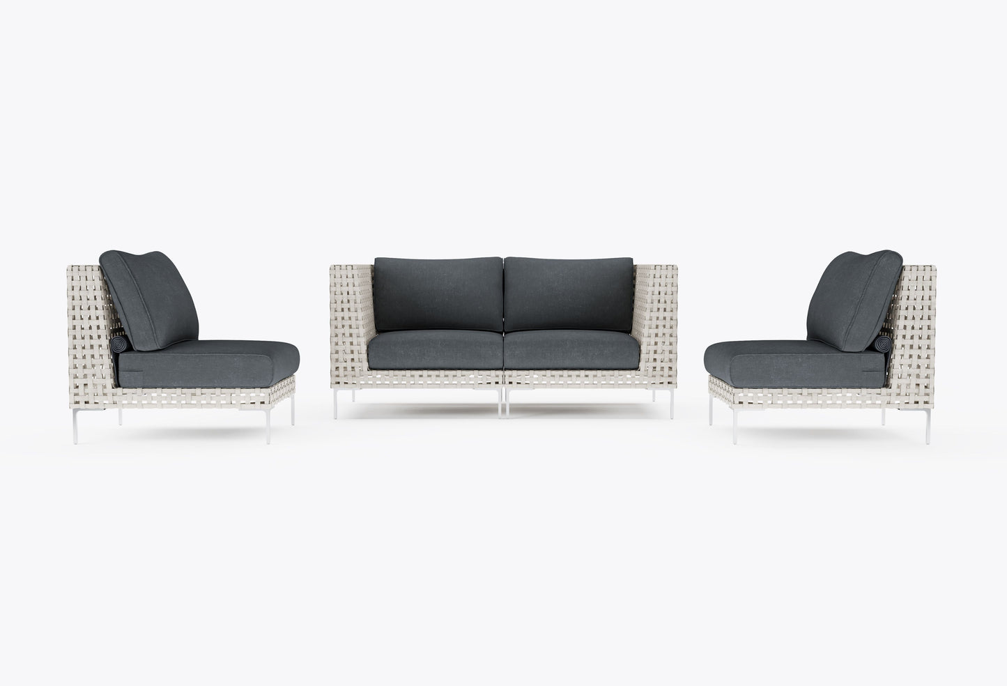 Canapé d'extérieur 4 places en résine tressée ajourée avec fauteuils sans accoudoirs