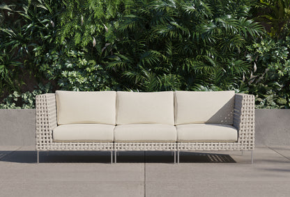 Canapé d'extérieur 3 places en résine tressée ajourée