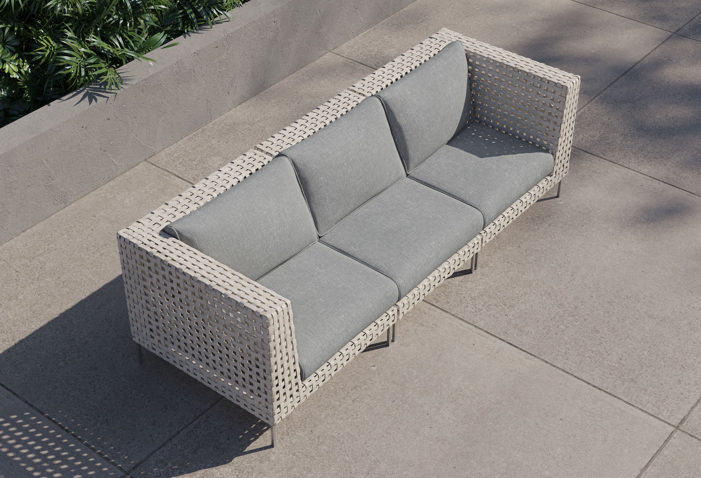 Canapé d'extérieur 3 places en résine tressée ajourée