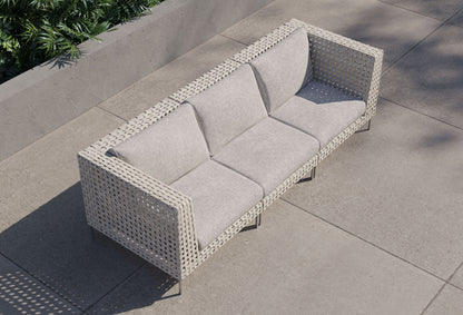 Canapé d'extérieur 3 places en résine tressée ajourée