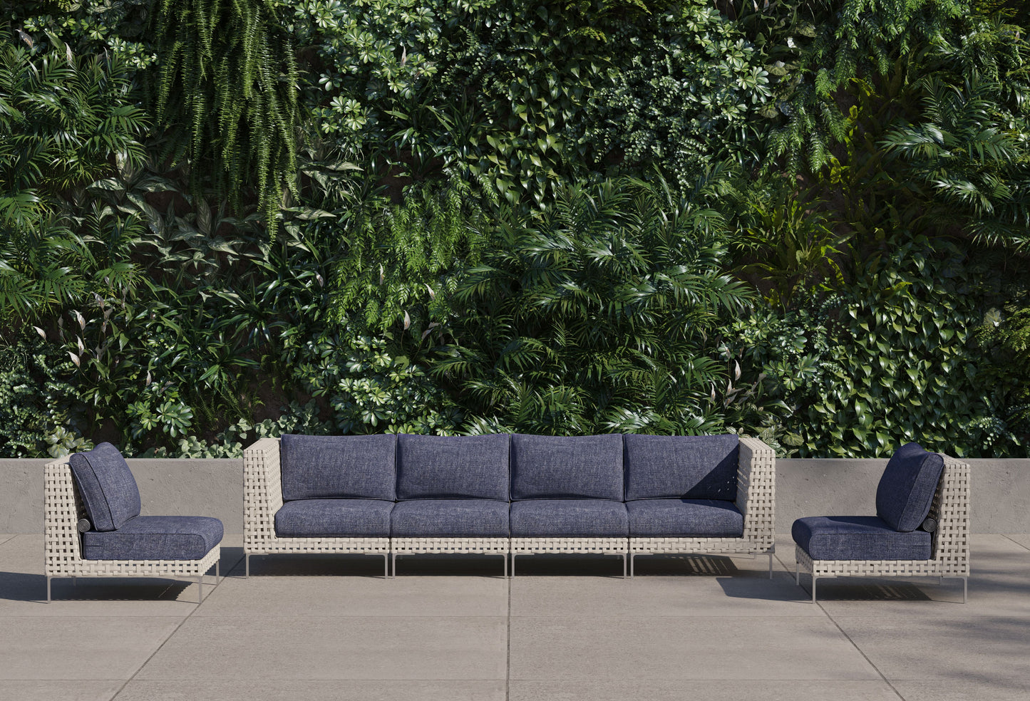 Canapé d'extérieur en résine tressée ajourée avec fauteuils sans accoudoirs - 6 places