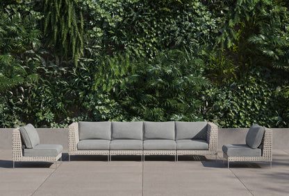 Canapé d'extérieur en résine tressée ajourée avec fauteuils sans accoudoirs - 6 places