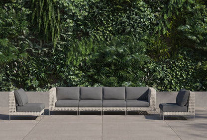 Canapé d'extérieur en résine tressée ajourée avec fauteuils sans accoudoirs - 6 places