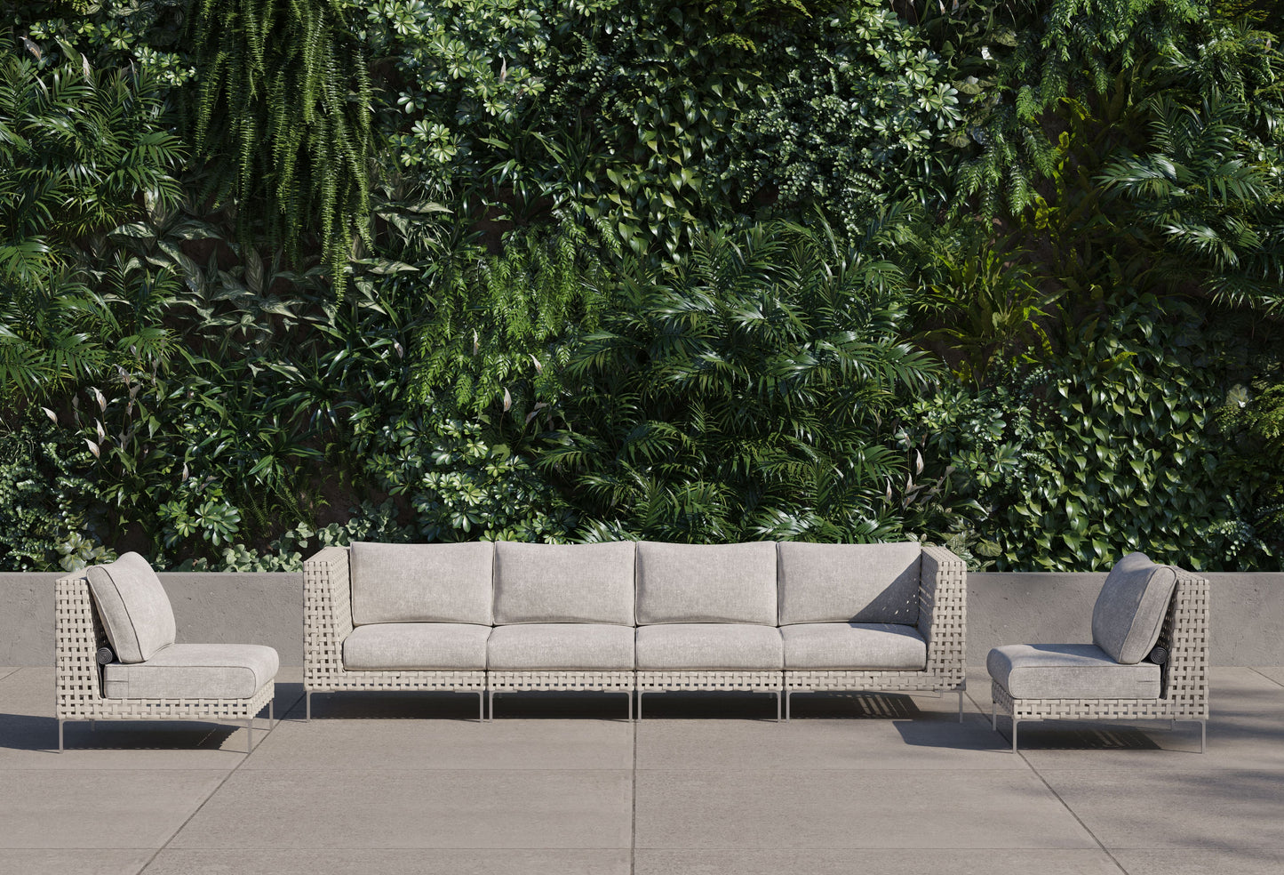 Canapé d'extérieur en résine tressée ajourée avec fauteuils sans accoudoirs - 6 places