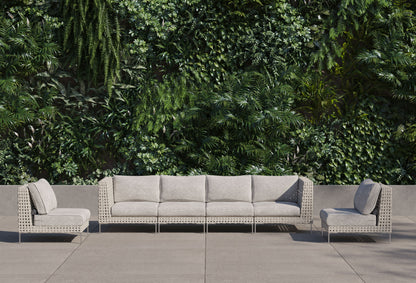 Canapé d'extérieur en résine tressée ajourée avec fauteuils sans accoudoirs - 6 places