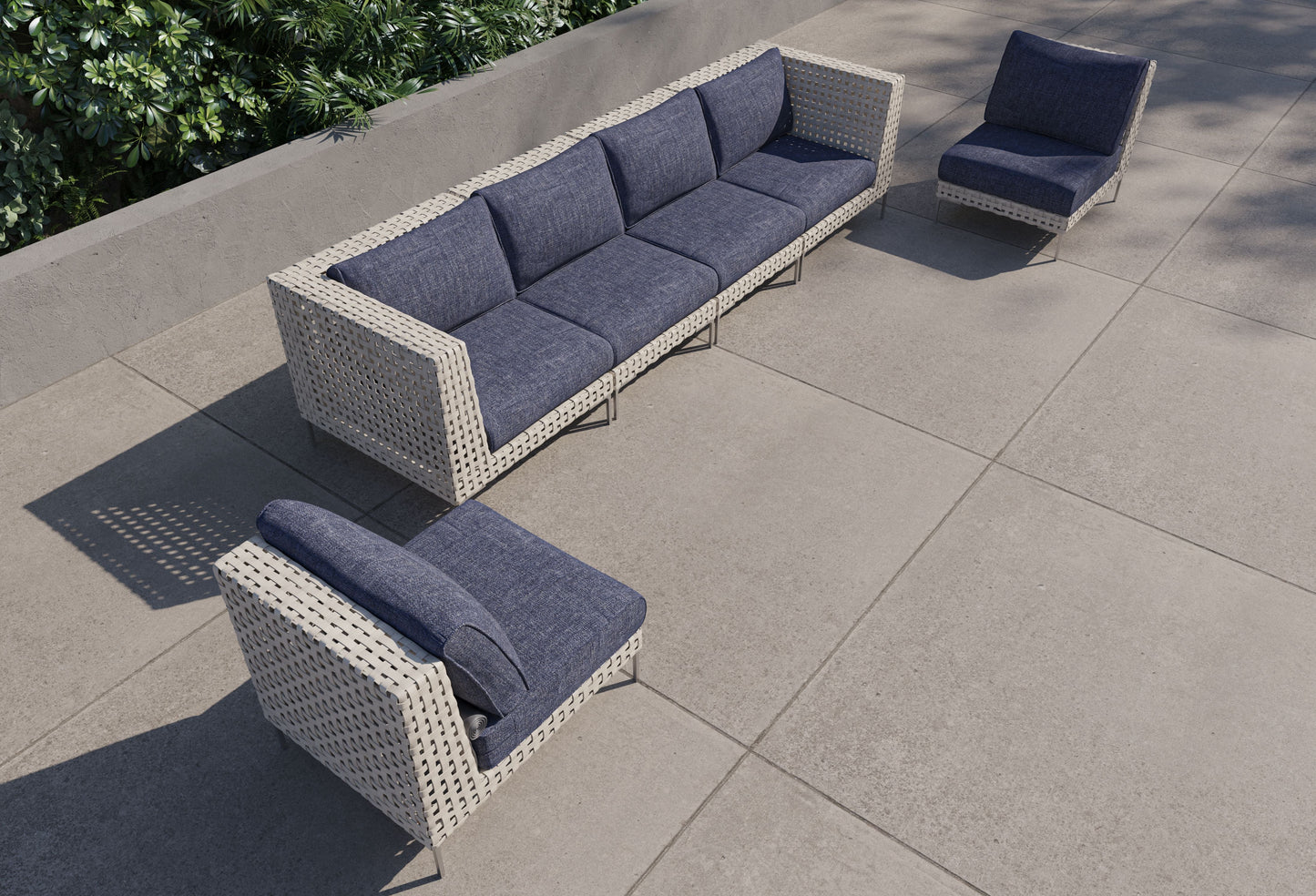 Canapé d'extérieur en résine tressée ajourée avec fauteuils sans accoudoirs - 6 places